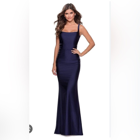 La Femme Dresses & Skirts - Elegant Navy Blue Evening Gown